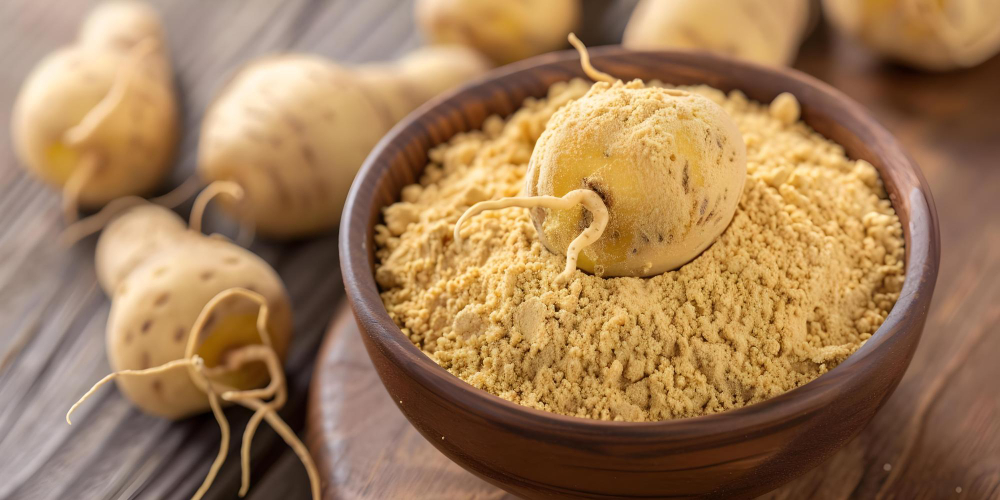maca in bruine kom